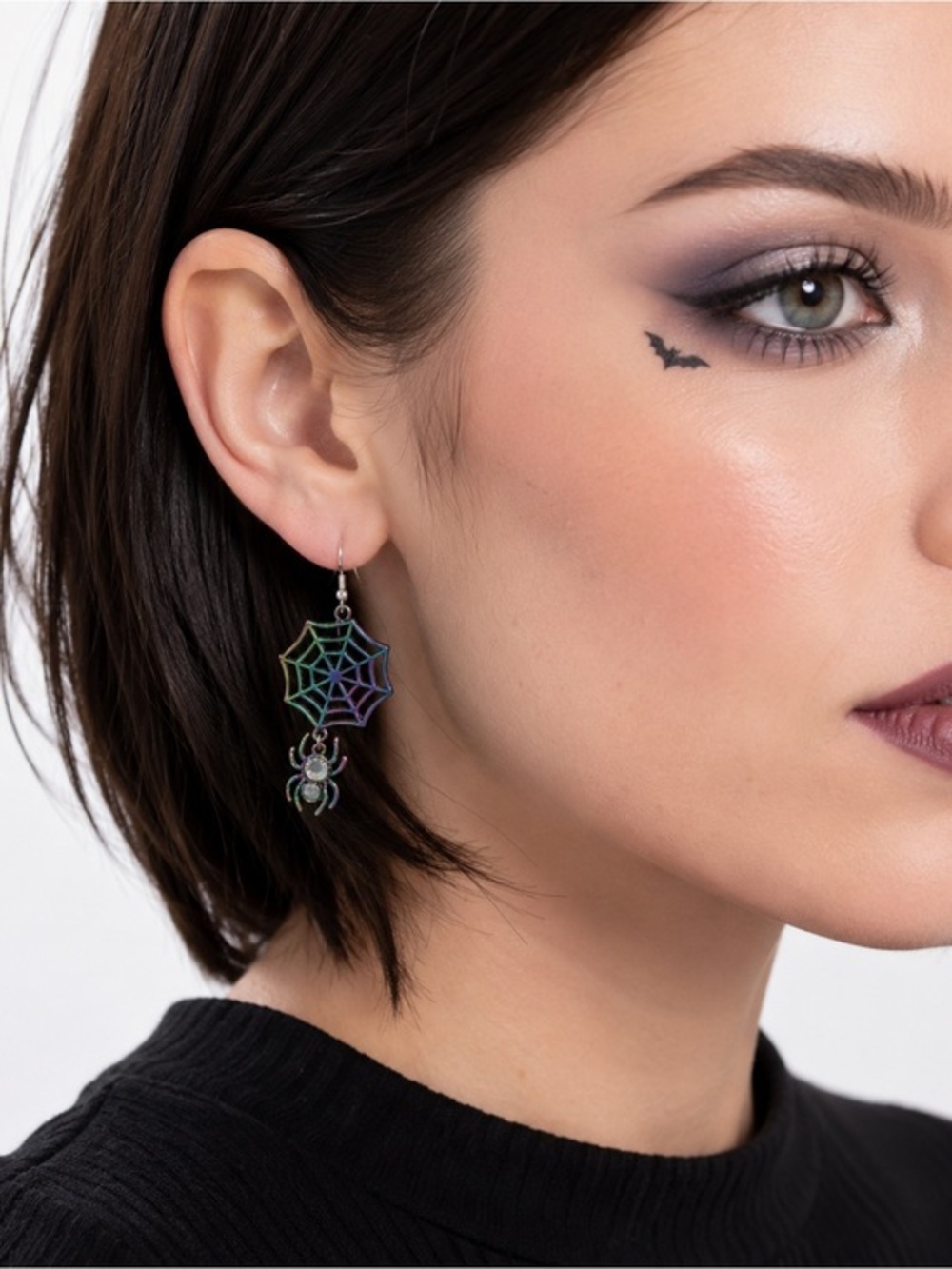 NWT Iridescent Rainbow Bug Spider Spiderweb Rhinestone Dangle Drop Earrings